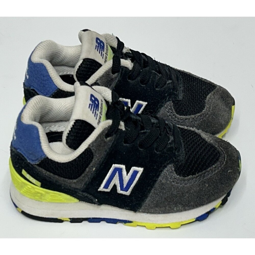 New Balance 574 Sneakers Baby Infants Size 4 M Suede IC574UJC Black Grey Yellow